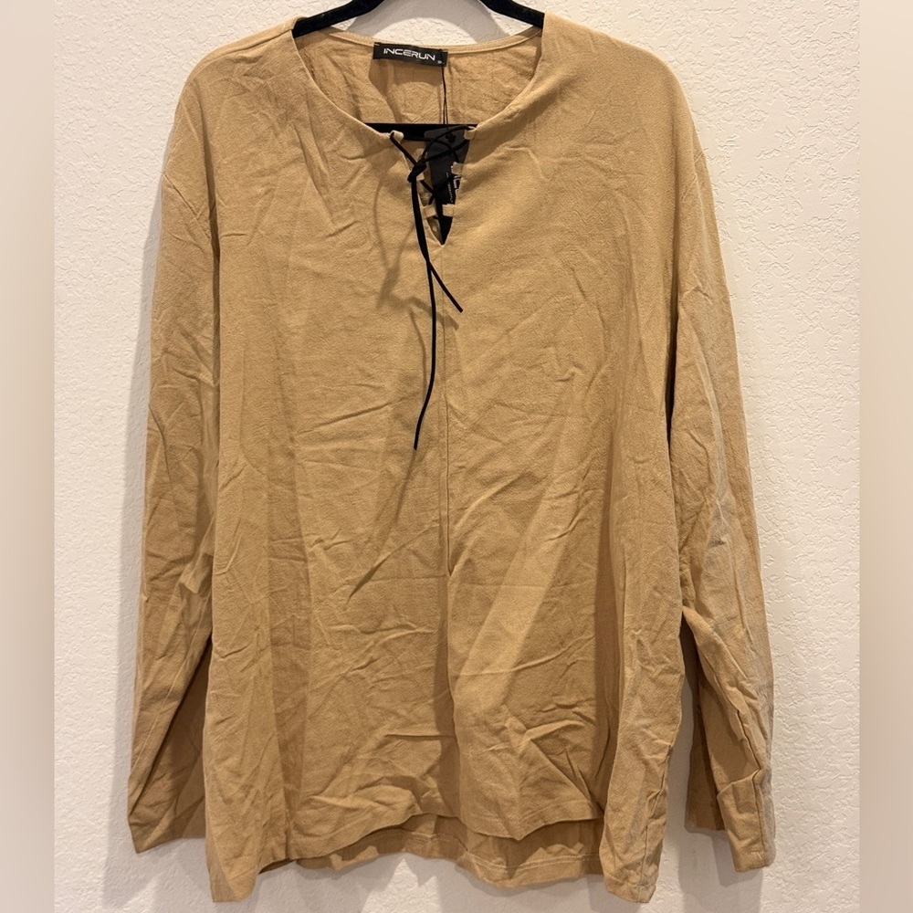 Incerun‎ Beige Lace-Up Top
